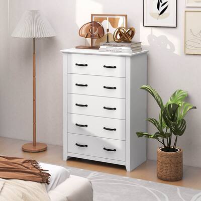 Tall Storage Dresser with 5 Pull-out Drawers for Bedroom Living Room-White | Costway Tall Storage Dresser with 5 Pull-out Drawers for Bedroom Living Room-White | Costway