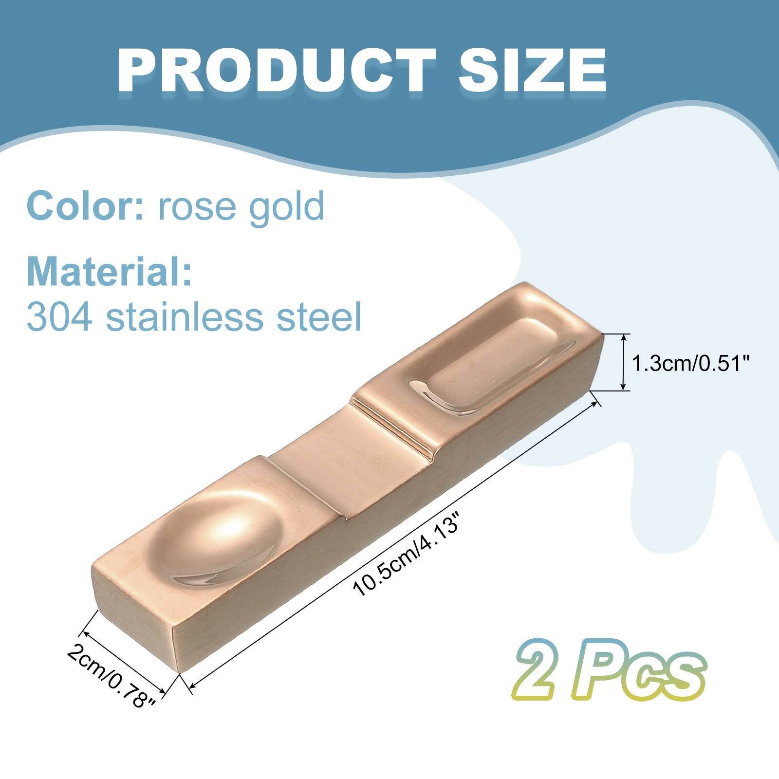 PRODUCT SIZE

Color: rose gold  
Material: 304 stainless steel

1.3cm/0.51"  
2cm/0.78"  
10.5cm/4.13"  
13"  

2 Pcs