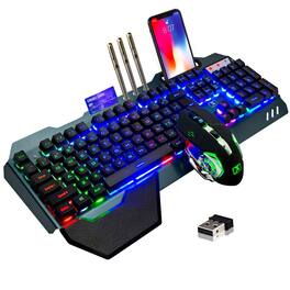 Cedar Assembly - Wireless Gaming And Mouse Rgb Backlit Rechargeable With Metal Panel Removable Hand Rest Mechanical Feel - Wireless - Black Rainbow
