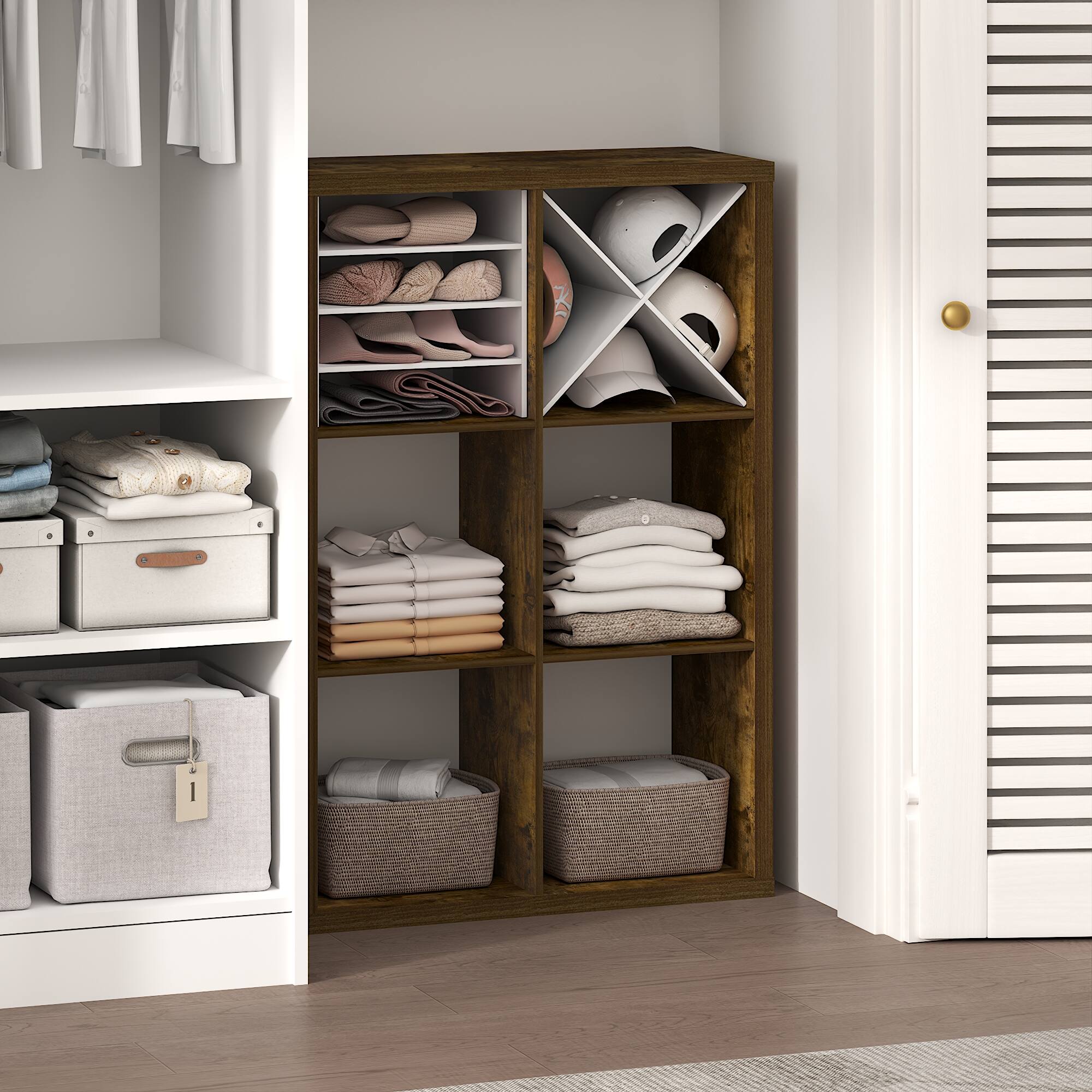 Alt View 1. Furinno - CUBIC Closet Organizers, 6-Cube Closet Organizer, Open Shelf, Extra Thick Frame, for Wardrobe, Bedroom, Living Room - Amber Pine.