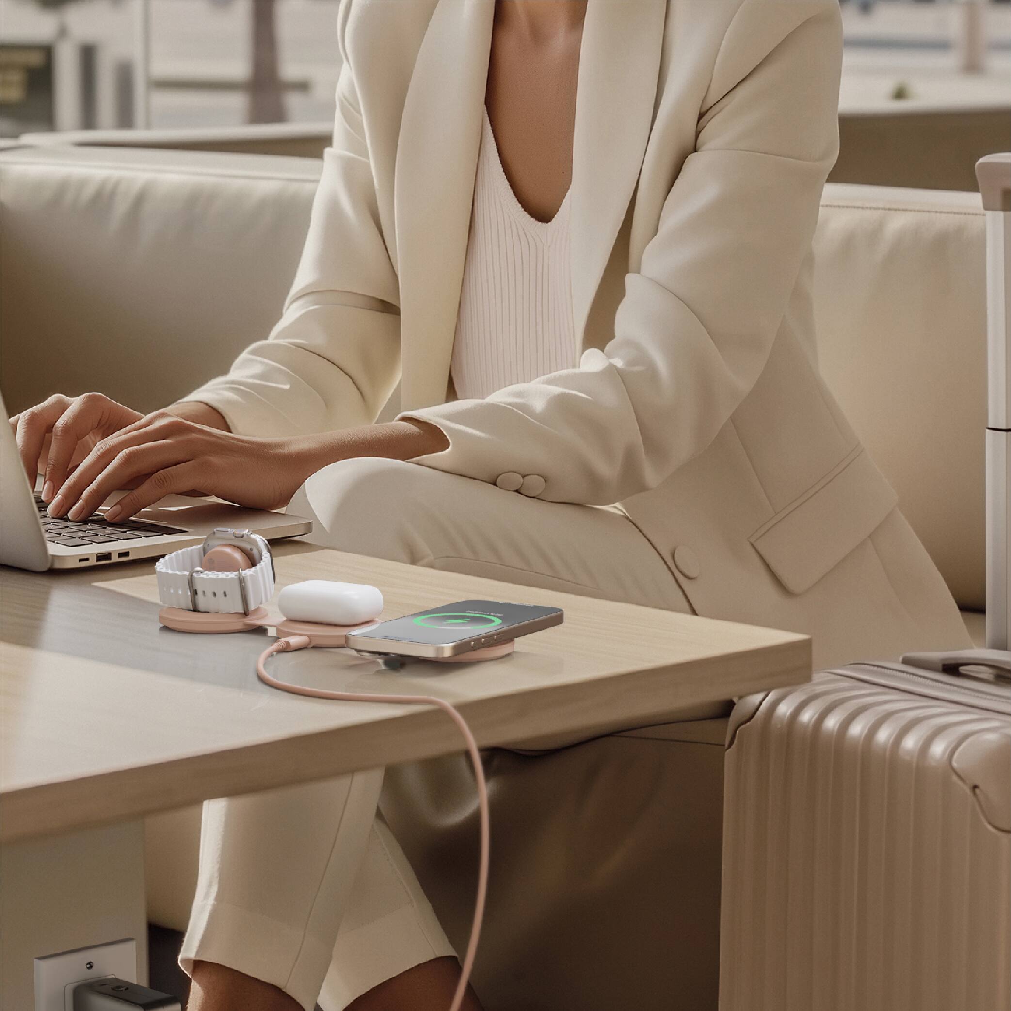 Alt View 8. Satechi - OntheGo™ 3-in-1 WIRELESS CHARGER, Qi2 MagSafe Compatible Charger, Works with iPhone, Apple Watch, Airpods - Desert Rose.