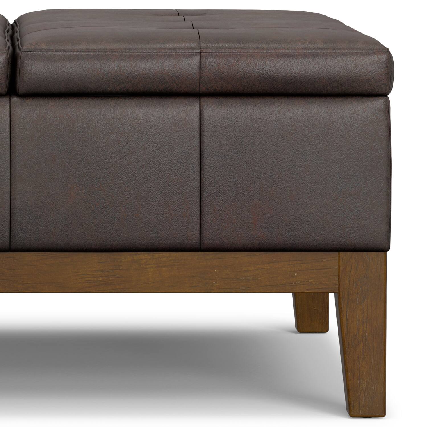 Alt View 7. Simpli Home - Dover 36 inch Contemporary Square Lift Top Coffee Table Storage Ottoman in Distressed Brown Vegan Faux Leather,Assembled - Distressed Brown.