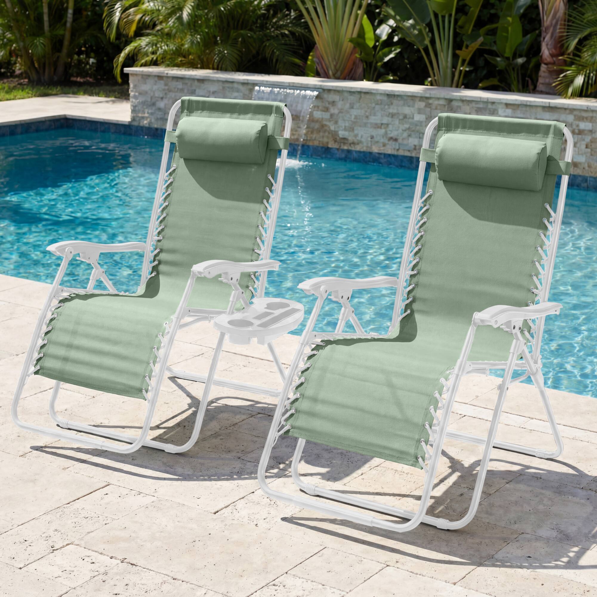 Alt View 3. Best Choice Products - Best Choice Products Set of 2 Extra Wide Zero Gravity Lounge Chair Recliners w/ Cup Holder - Sage Green/White - Sage Green/White.