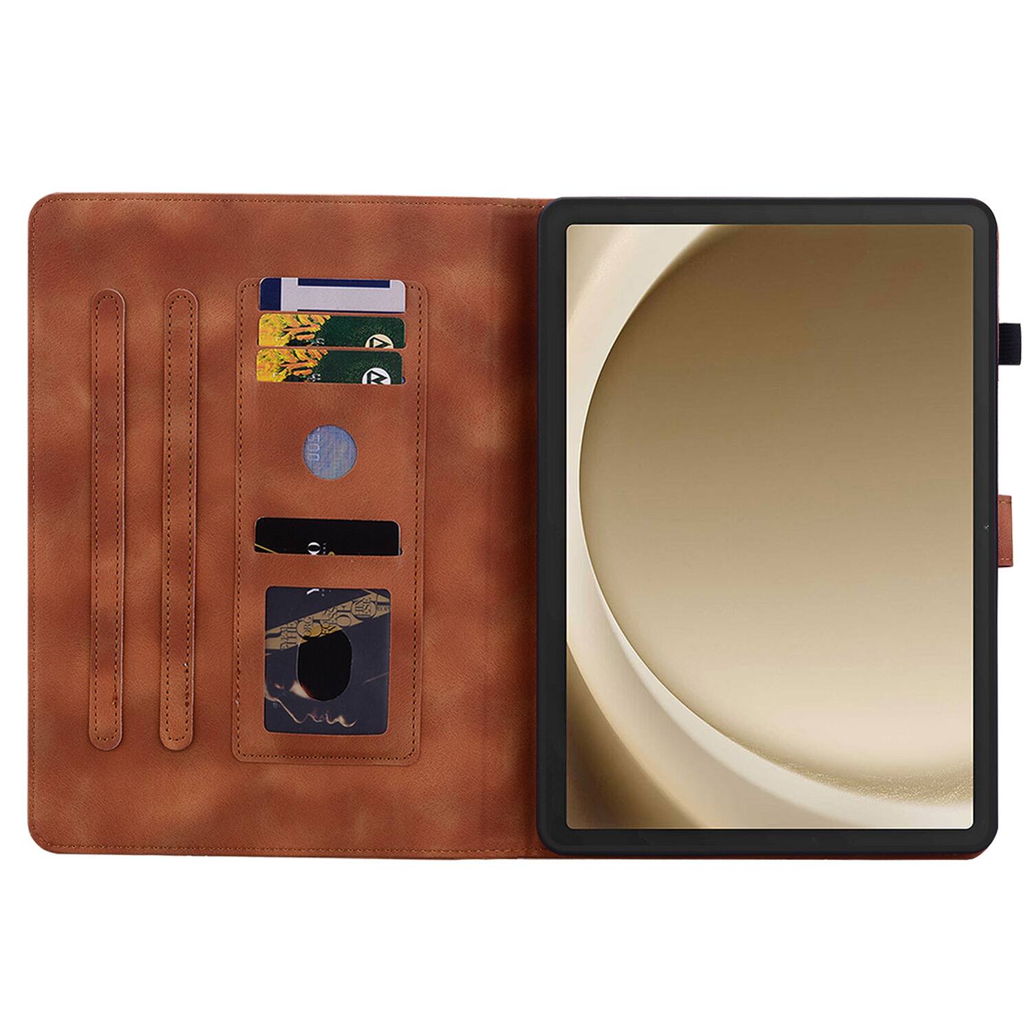 Back. Dteck - Case for Samsung Galaxy Tab A9 8.7" 2023 (SM-X110) with Card Holder Kickstand,Embossed Pattern PU Leather Flip Cover - Brown.