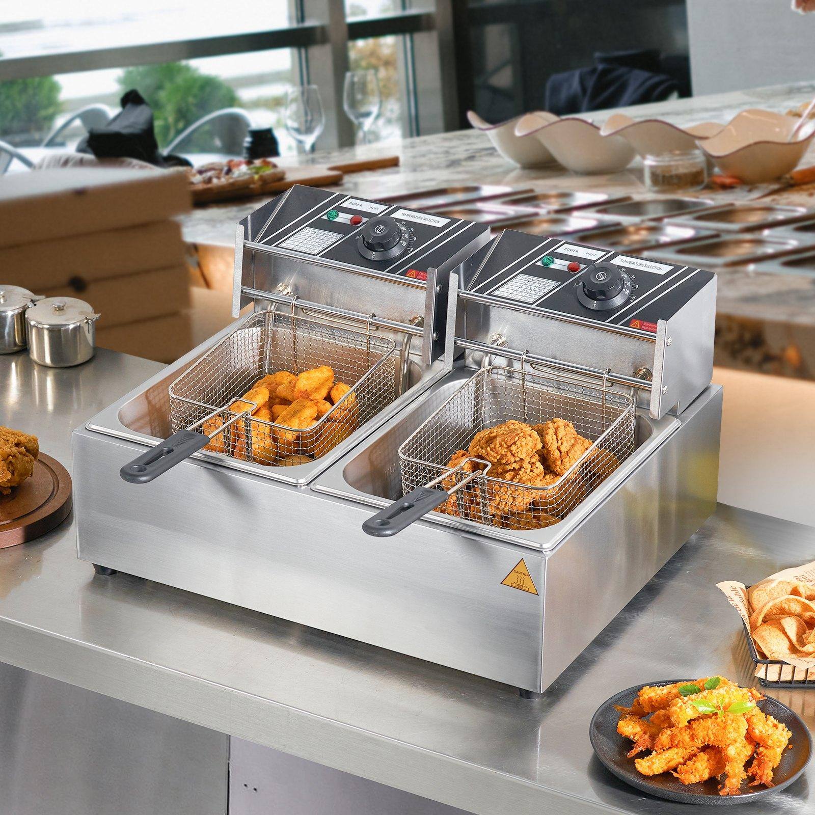 Alt View 1. Glintex - Commercial Electric Deep Fryer Countertop Dual Tank 18Qt Detachable Oil Basket Timer Temperature Control - Silver.