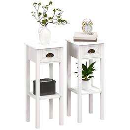 Homcom - Side Tables Set of 2 with Drawer and Shelf - White