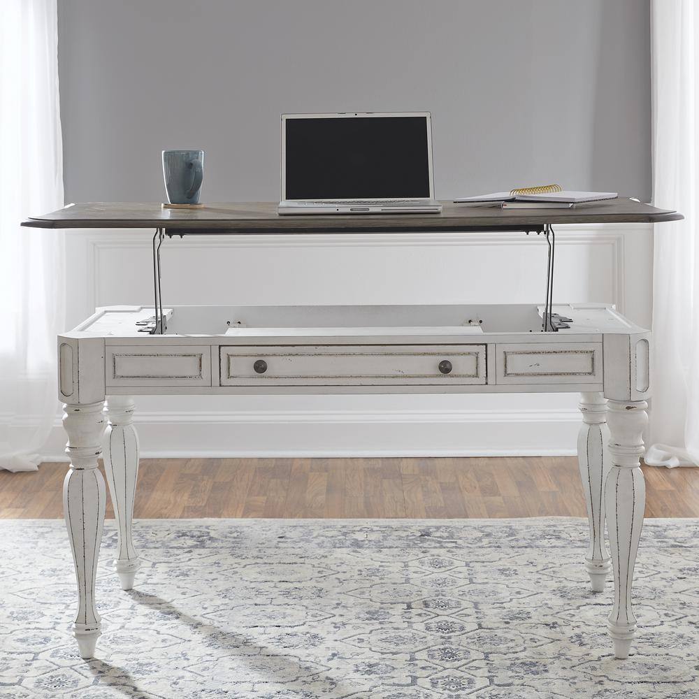 Left. Liberty Furniture Industries - Magnolia Manor Lift Top Writing Desk in Antique White - White.