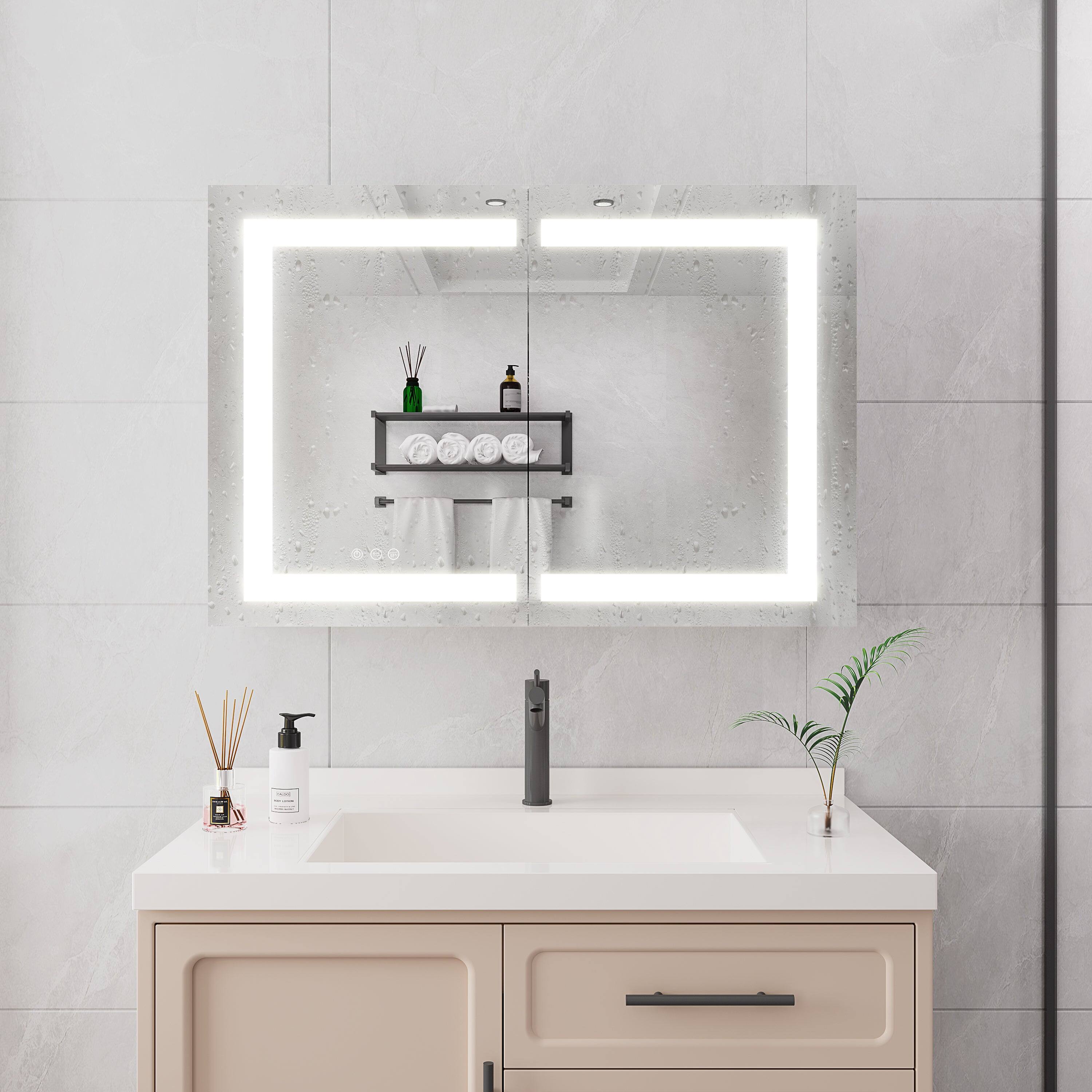 Alt View 7. Boyel Living - Bathroom Medicine Cabinet with LED Mirror Lights 36x24 Inch Double Door Wall Mount with Defogger - Silver.