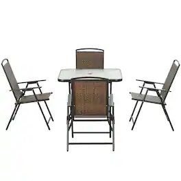 Outsunny - Pieces Patio Table and Chairs, Foldable Wicker Outdoor Dining Table Set with Umbrella Hole - Brown