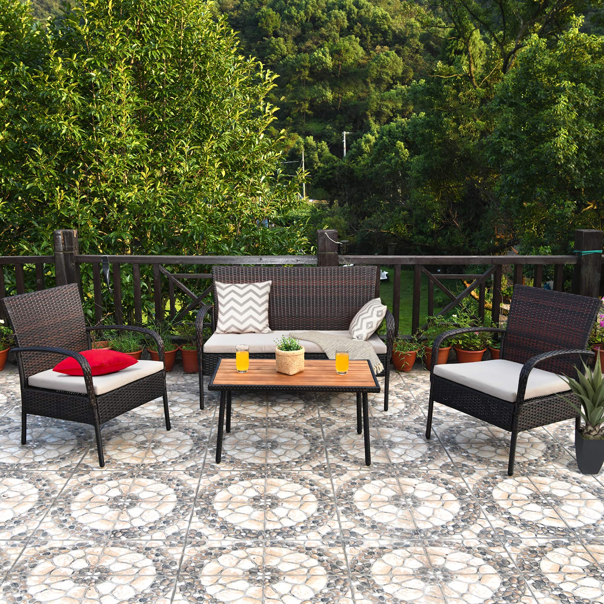 Gymax - 4PCS Cushioned Rattan Patio Conversation Set Outdoor Furniture Set - as pic price history on PriceWatchPro