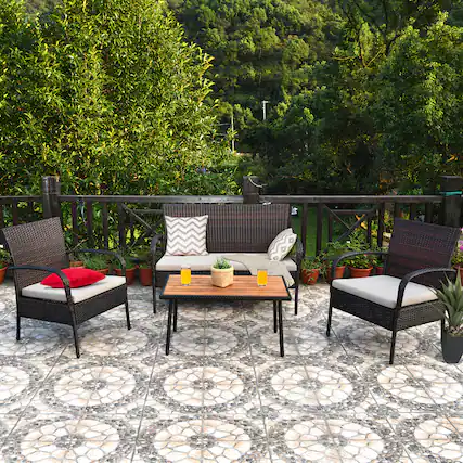 Front. Gymax - Gymax 4PCS Cushioned Rattan Patio Conversation Set Outdoor Furniture Set - as pic.