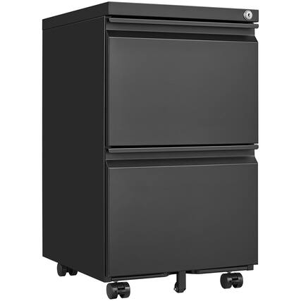Front. Spaco - 2-Drawer Rolling File Cabinet, Locking Metal, Under Desk for Home Office, Legal Size Compliance, Easy Assembly - Black.