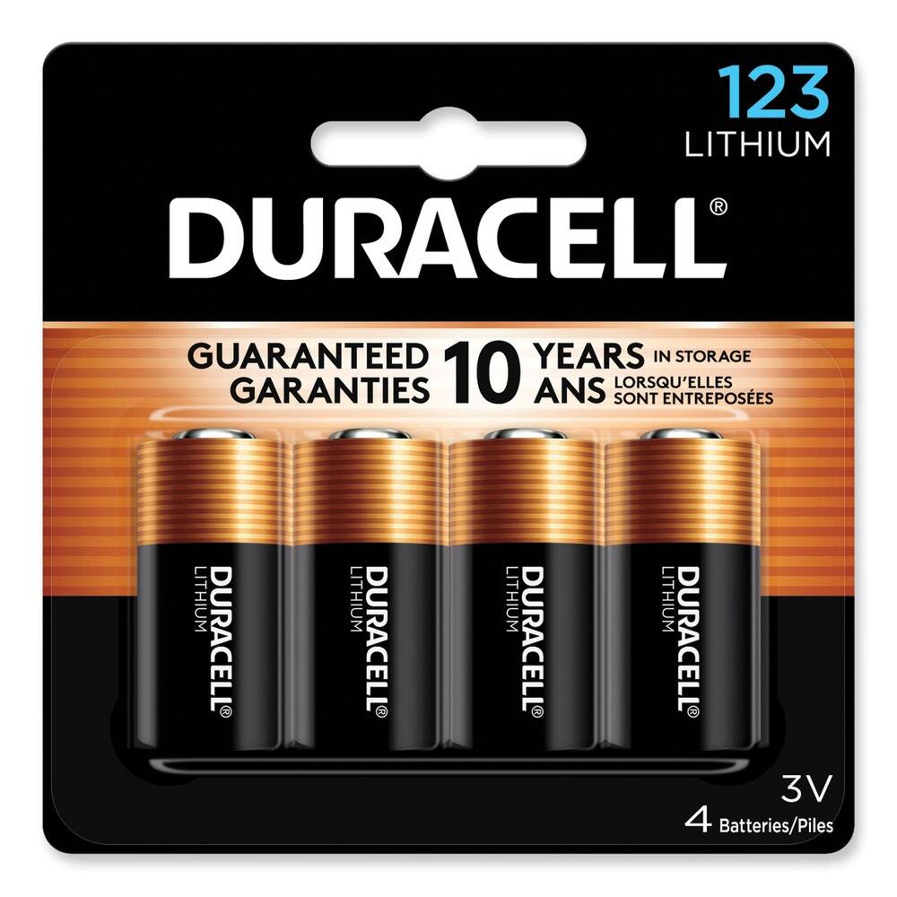 123 LITHIUM
DURACELL
GUARANTEED 10 YEARS IN STORAGE
GARANTIES 10 ANS LORSQU'ELLES SONT ENTREPOSÉES
LITHIUM DURACELL
LITHIUM DURACELL
LITHIUM DURACELL
LITHIUM DURACELL
3V
4 Batteries/Piles