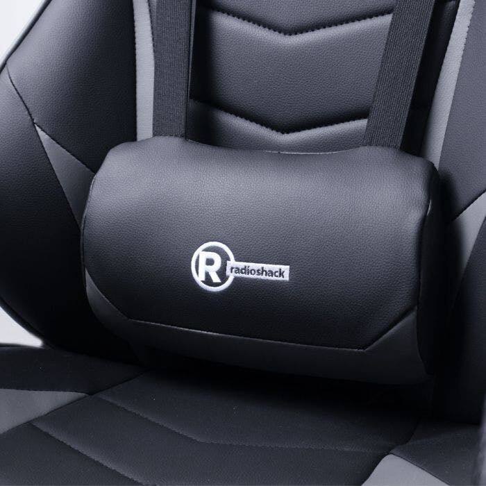 Alt View 1. RadioShack - RadioShack Gaming Chair Black And Gray, Ergonomic Racing-Style Chair With Adjustable Height, Footrest, Lumbar Support - Black.