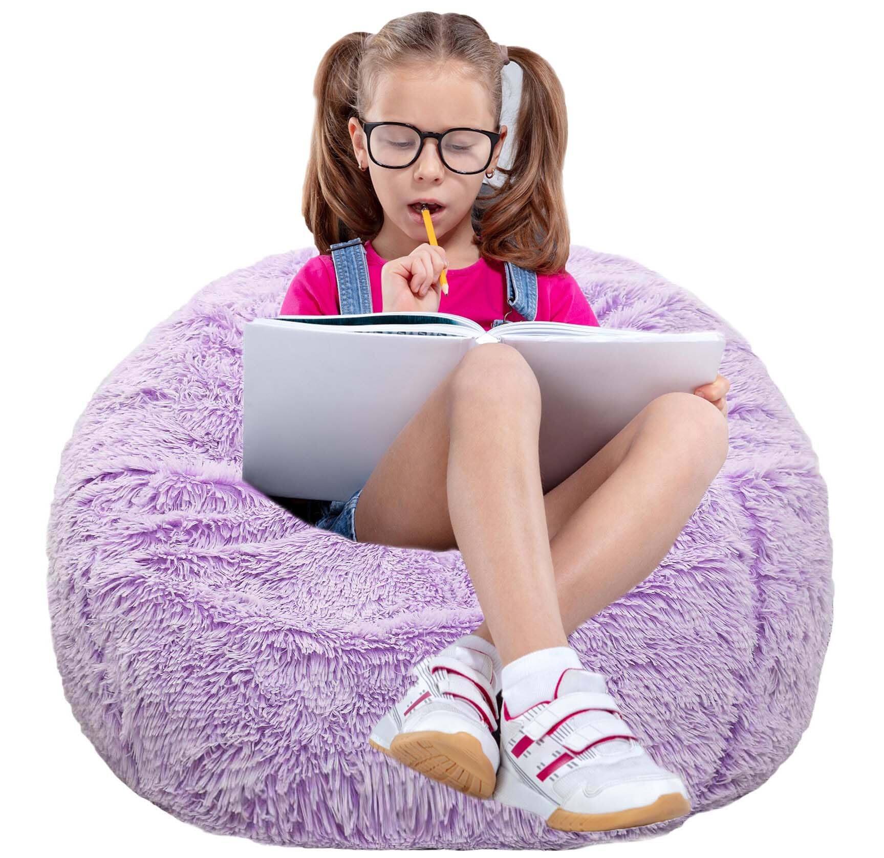 Alt View 3. JETRANSPORT - Fluffy Bean Bag Chair For 2.5ft Round Memory Foam Filled Teens & Ultra Soft Faux Fabric Chairs Playroom - Purple 2.5 FT.