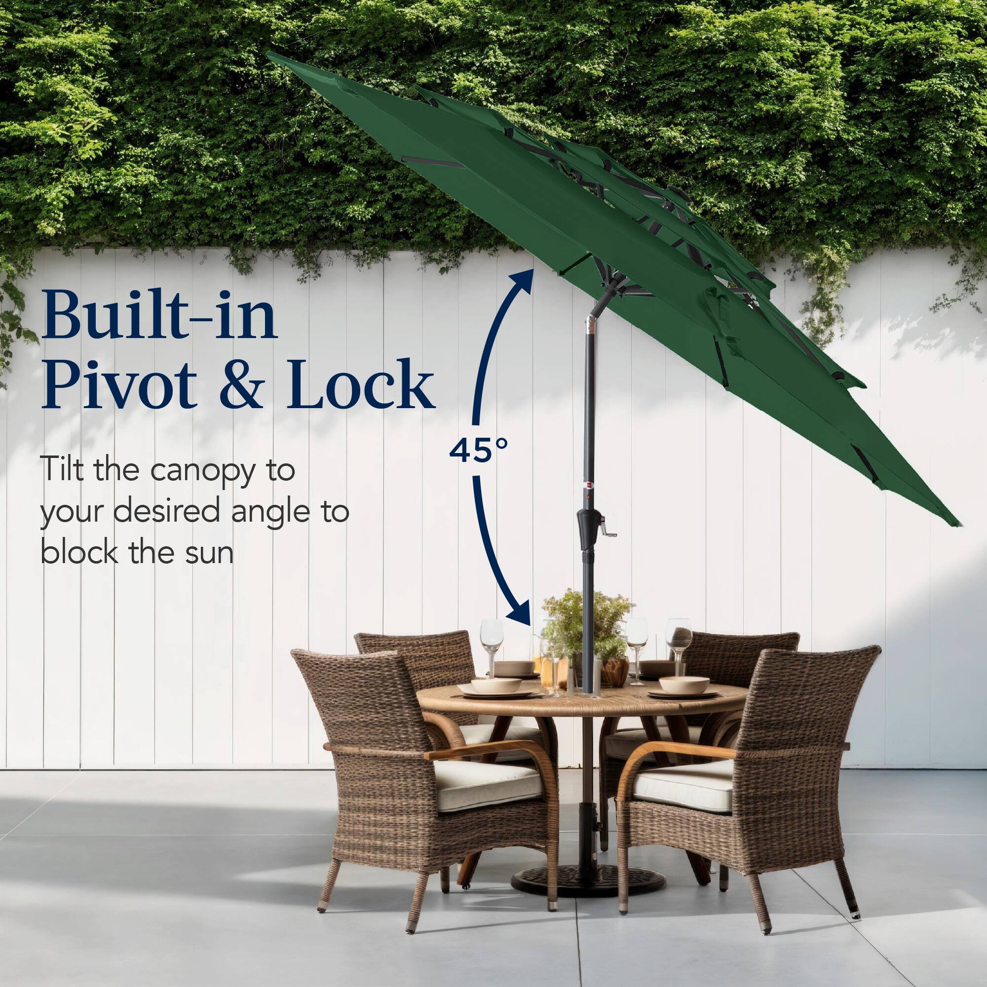 Built-in Pivot & Lock

Tilt the canopy to your desired angle to block the sun.