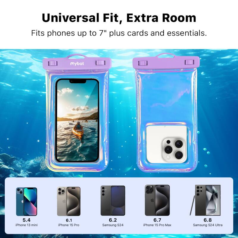 Universal Fit, Extra Room
Fits phones up to 7" plus cards and essentials.
mybat
5.4 iPhone 13 mini
6.1 iPhone 15 Pro
6.2 Samsung S24
6.7 iPhone 15 Pro Max
6.8 Samsung S24 Ultra