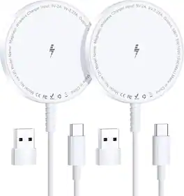 Core Tech - Magnetic Wireless Charging Pads with USB-C Cables and USB-A Adapters, 2-Pack - White
