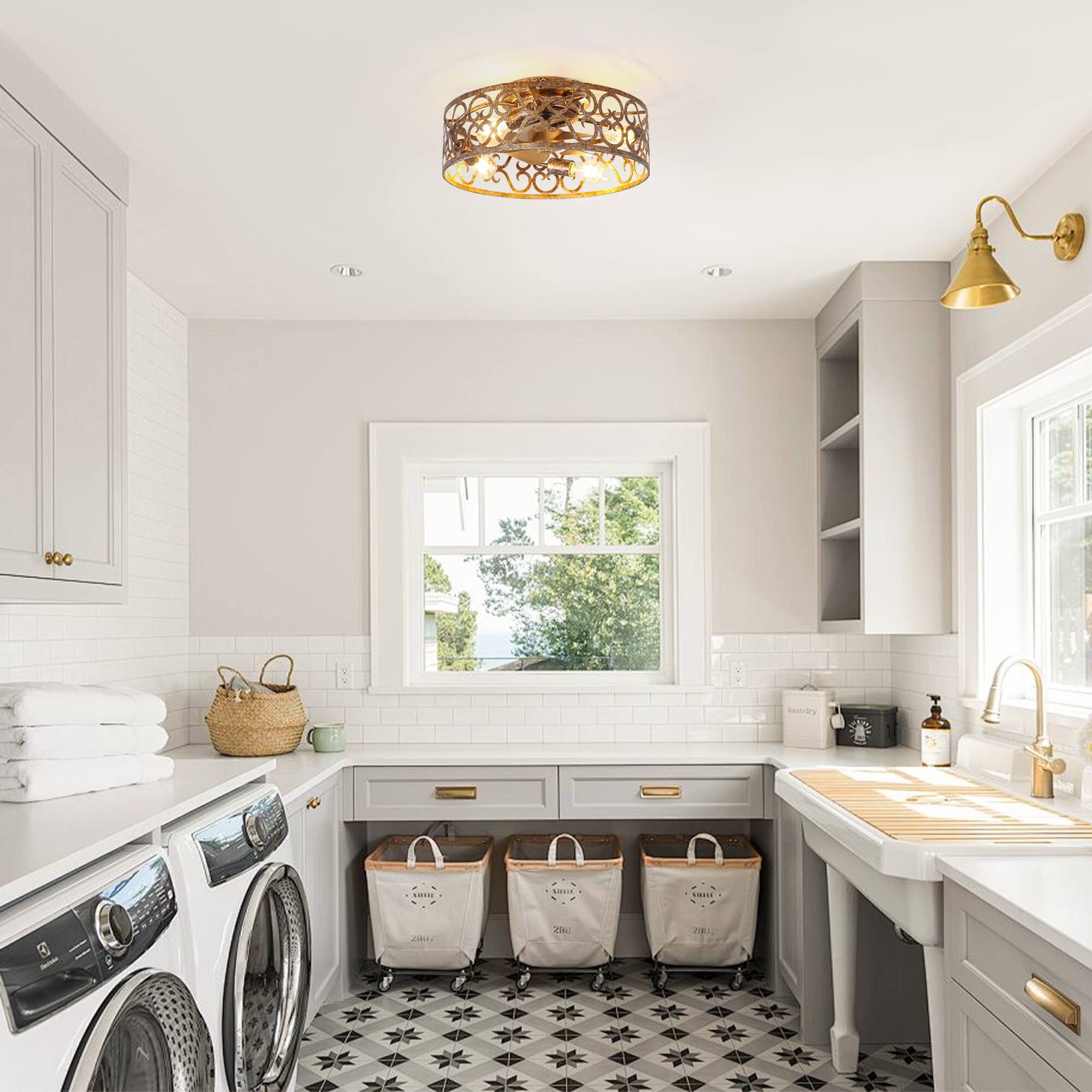 Alt View 1. Parrot Uncle - 18" Metal Caged Smart Ceiling Fan with Light and Remote and App Control - Rustic Gold.