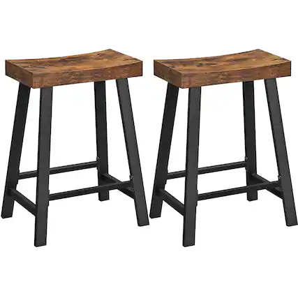 Front. Songmics Home - Bar Stools, Set of 2 Bar Chairs, Kitchen Breakfast Bar Stools with Footrest, 23.6 Inches High, Industrial in Living Room - Rustic Brown and Black.