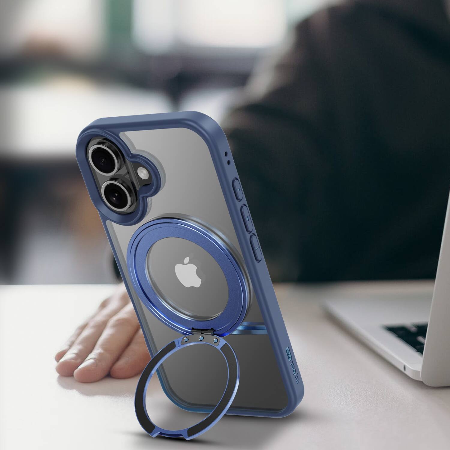 Alt View 4. Mybat Pro - MyBat Pro Lure Series 360° Ring Stand MagSafe Case for Apple iPhone 16 - Blue - Clear/Blue.