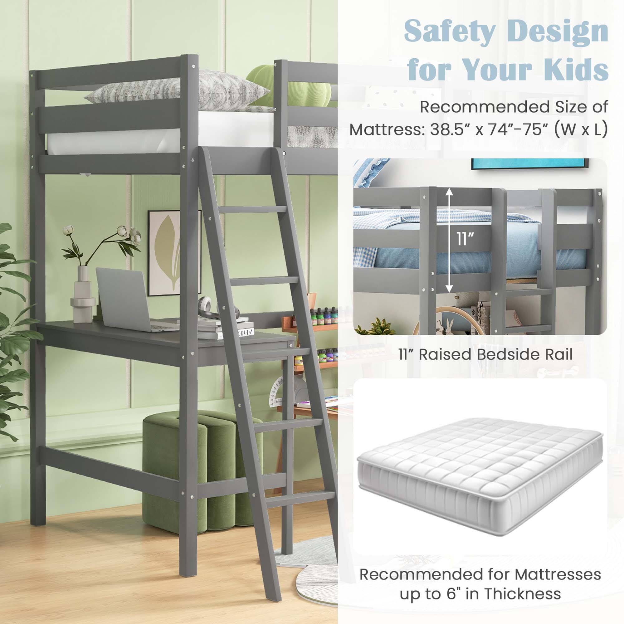 Safety Design for Your Kids

Recommended Size of Mattress: 38.5" x 74"-75" (W x L)

11" Raised Bedside Rail

Recommended for Mattresses up to 6" in Thickness