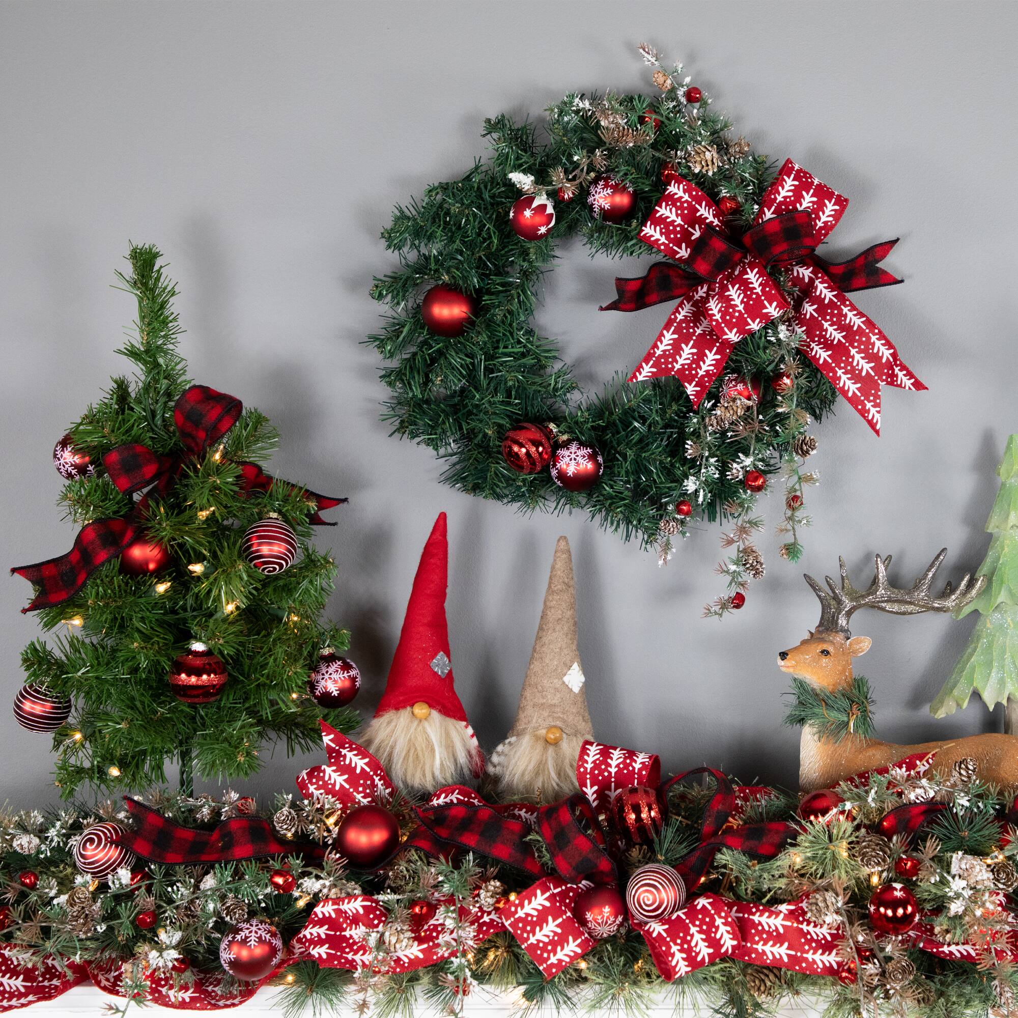 Alt View 1. Northlight - Red and White Christmas Tree Wired Craft Ribbon 2.5" x 10 Yards - Red.