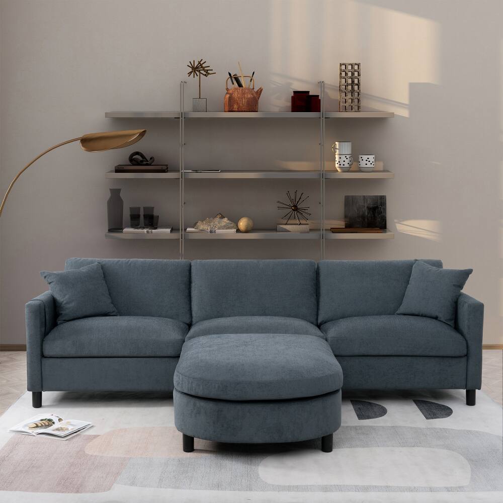 Angle. JUJABU - 107.87 in. Gray Sectional Sofa Couch 3 Seater with Ottoman and Cushion - Gray.