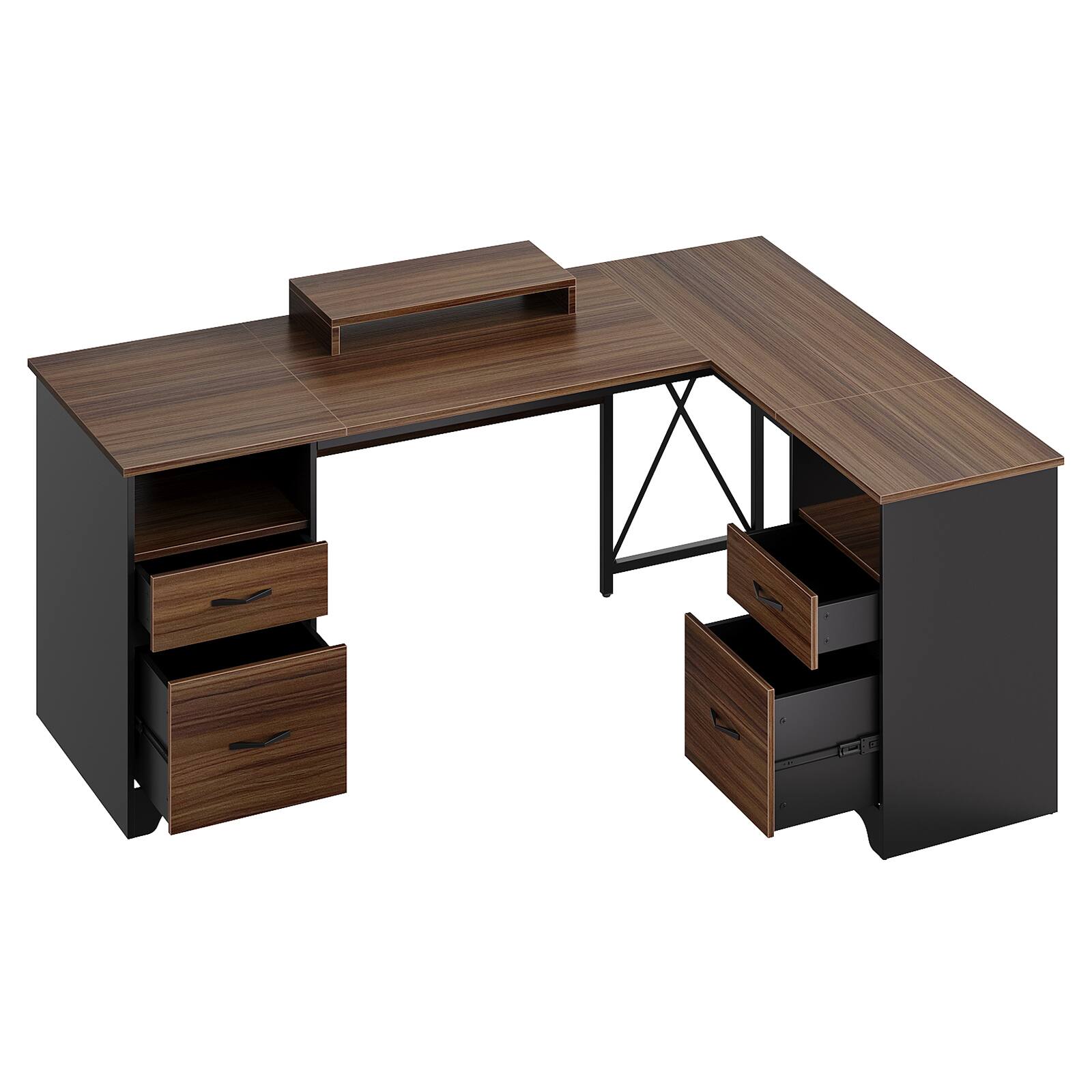 Alt View 15. Bestier - 63inch L-Shaped Gomputer Desk with Two File and Storage Drawers Corner Executive Desk for Home Office - Cherry.