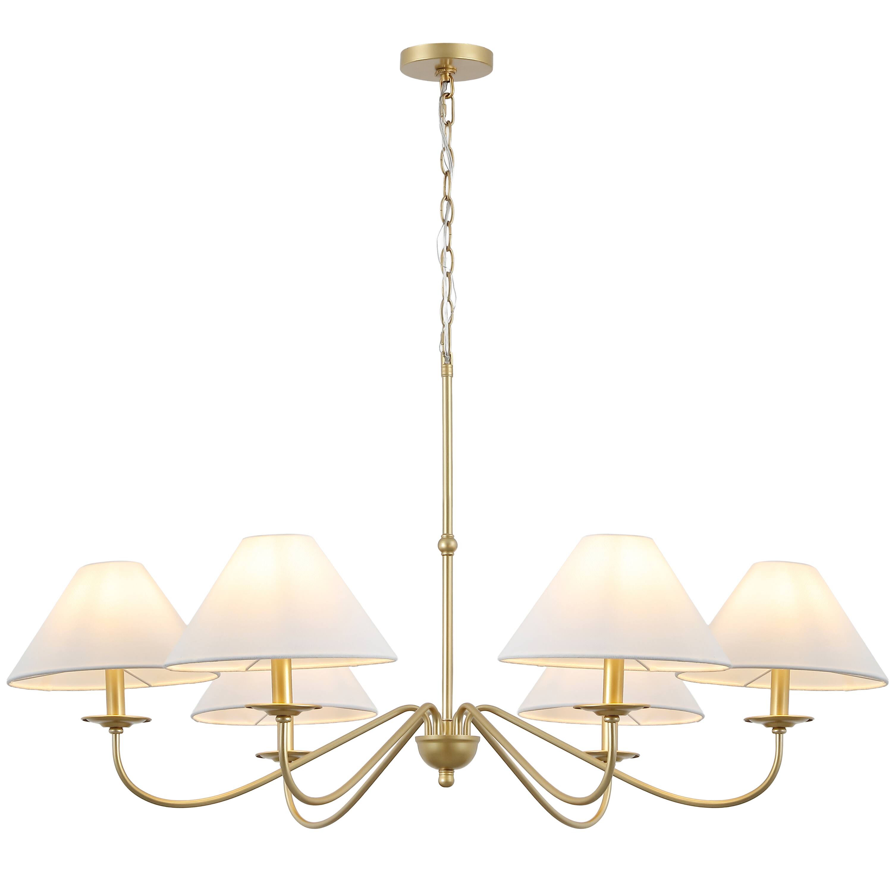 Front. Jonathan Y - Phoebe 41.5" 6-Light Grand French Country Adjustable Swooping Arm Candle-Style Metal LED Chandelier, Gold Painting - Gold Painted.