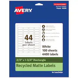 Avery - EcoFriendly Rectangle Labels, 2/3" x 1-3/4", 4,400ct - White
