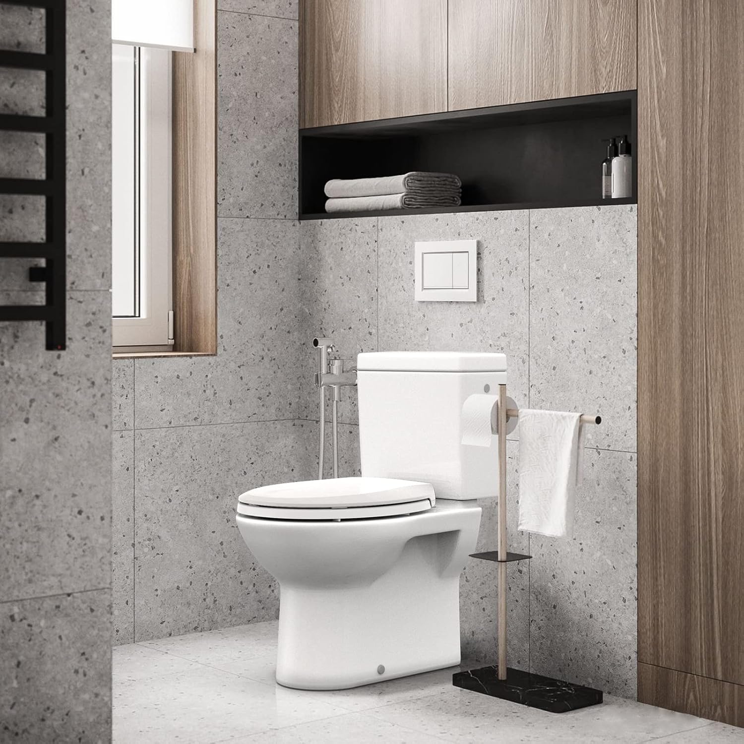 Back. Jojoka - Quick Match 17 Inch White PP Toilet Seat Round 2-Pack Child Adult Combo Soft Close Quick Install - White.