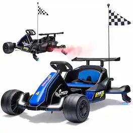 Segmart - 12V Electric Drift Go Kart Kids Ages 3-8, Crazy Cart with 360° Spin, Rear Mist Spray, 7Ah Battery Powered Racing Toy - Blue
