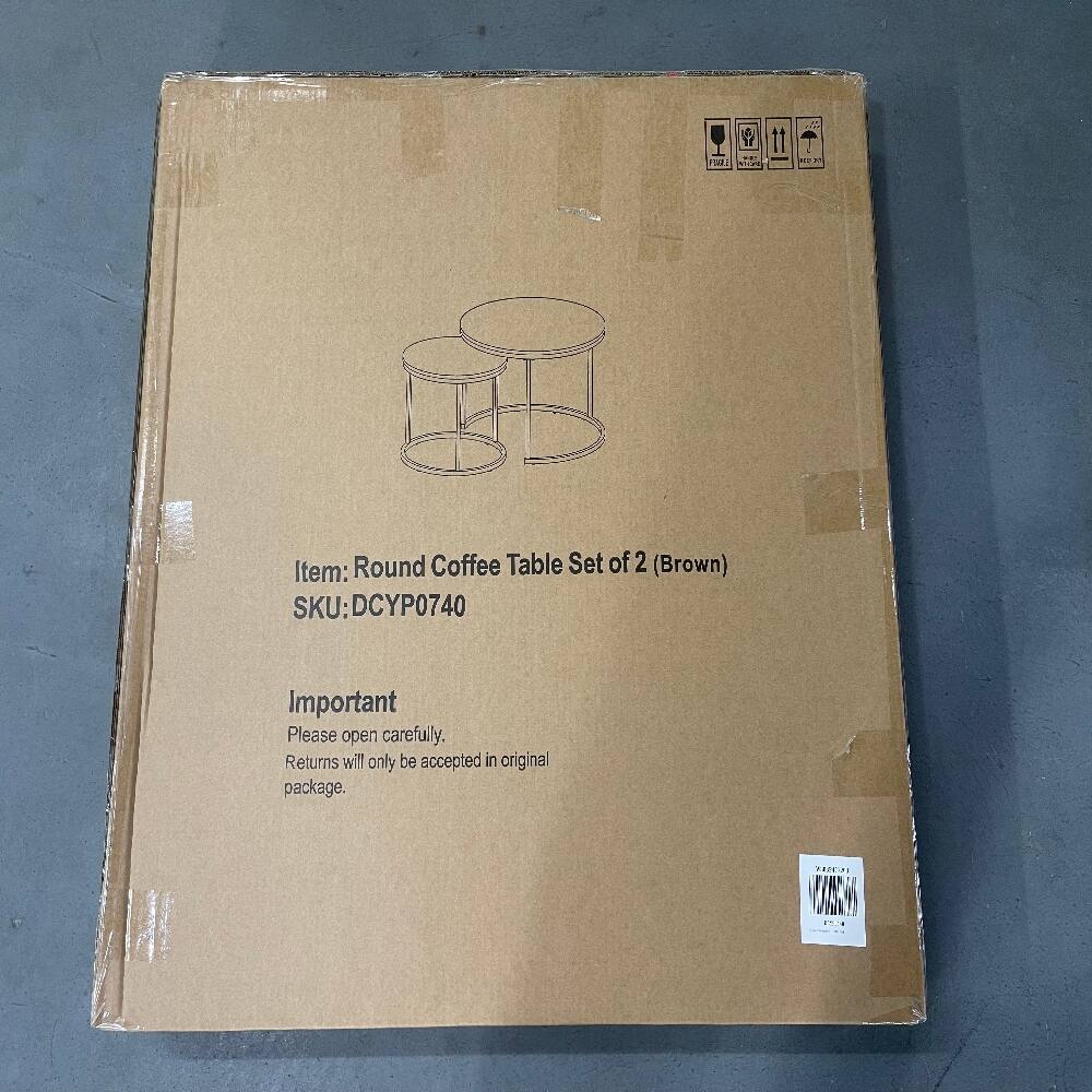Item: Round Coffee Table Set of 2 (Brown)  
SKU: DCYP0740  

Important  
Please open carefully.  
Returns will only be accepted in original package.