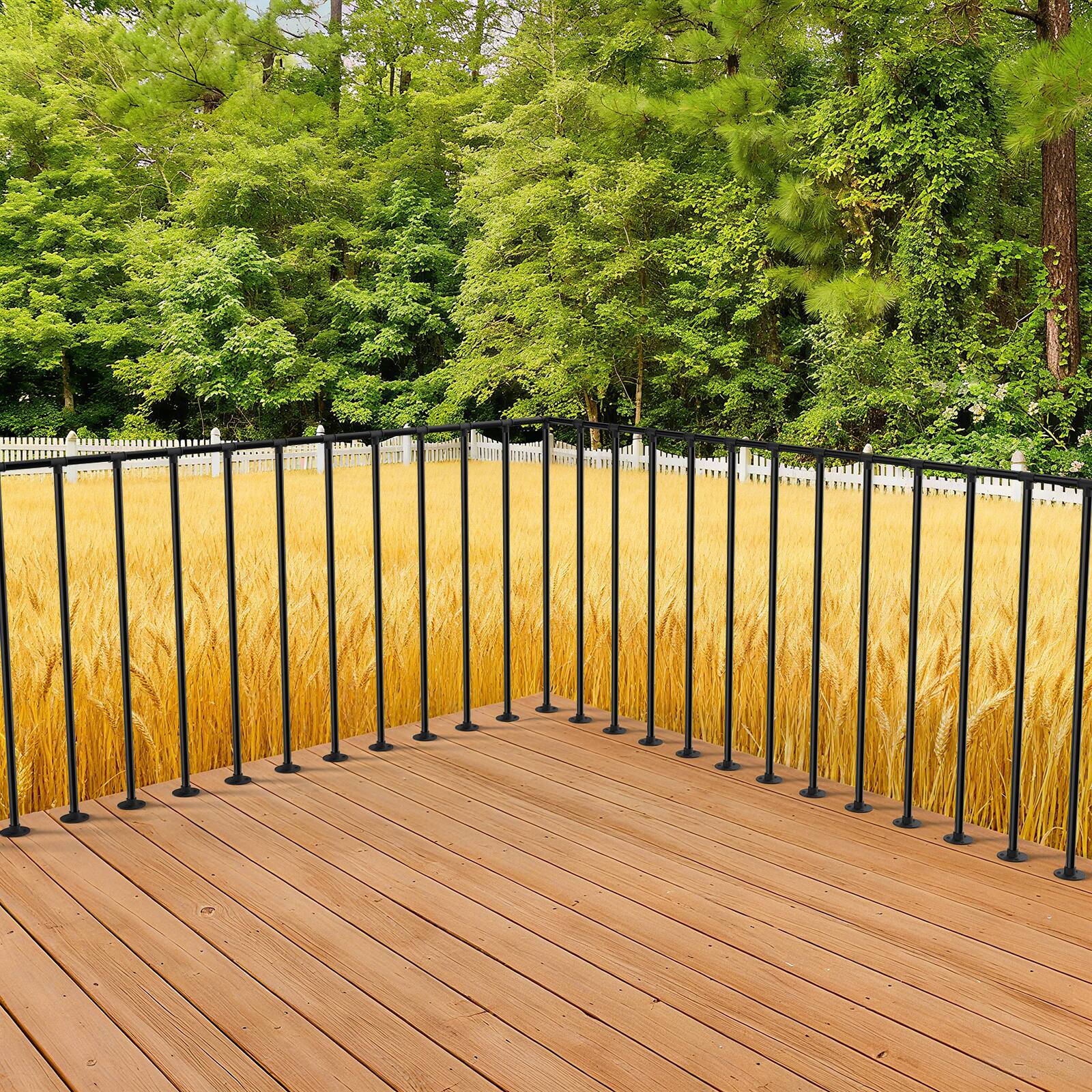 Alt View 1. Oumilen - Black Industrial Pipe Platform Handrail, Freestanding 90° Bendable Balcony Guard Railing - Black.