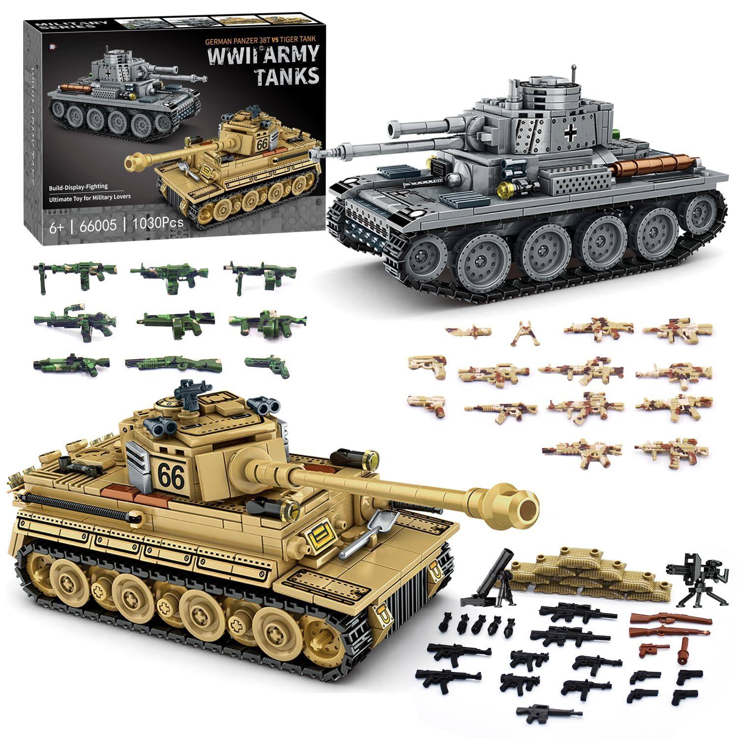 EZTW1 - 1030 Piece Ww2 Army Tanks Building Sets Create A Panzer 38t And Tiger Tank Toys Adult Collectible To Build - Default