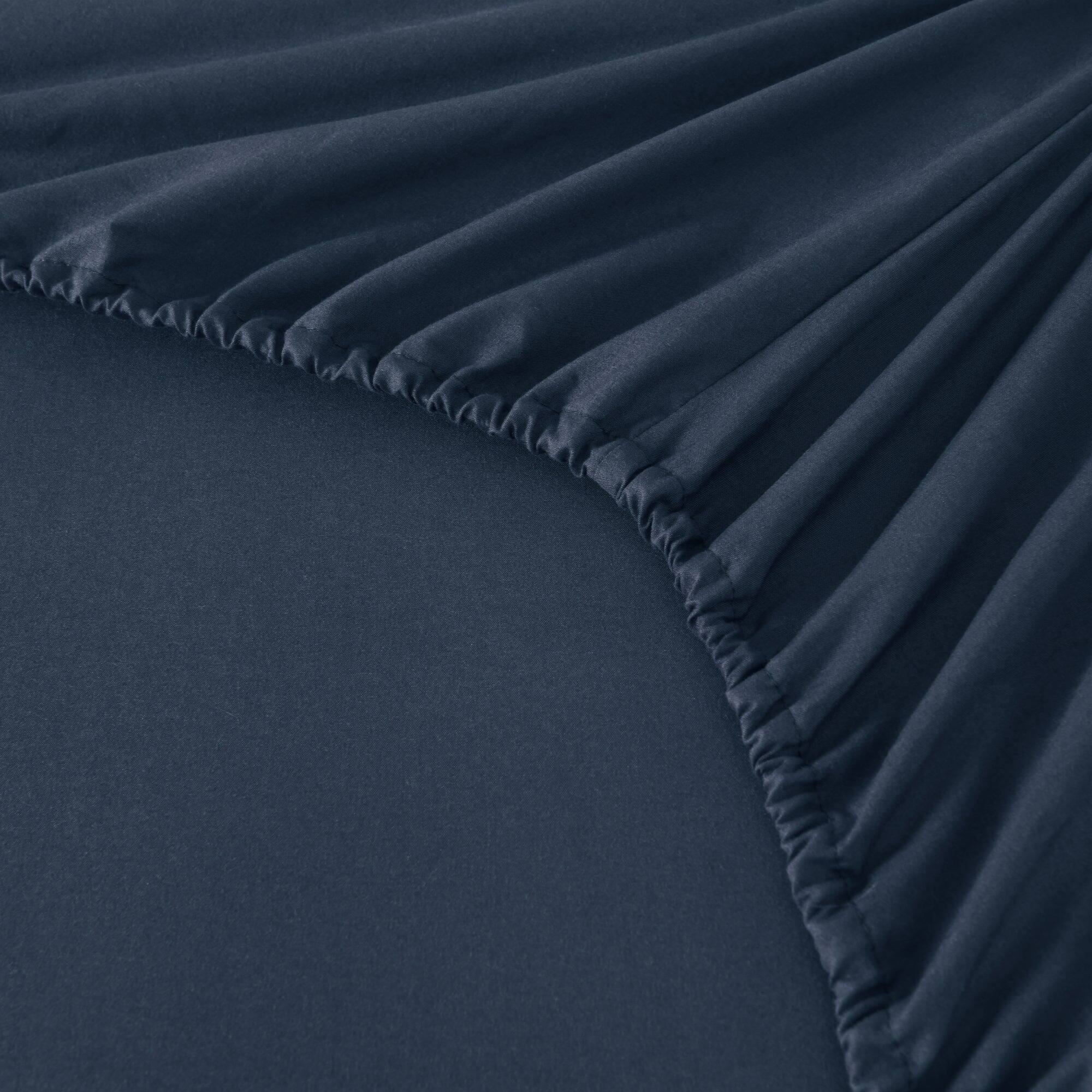 Alt View 1. MarCielo - Marcielo 4/6 Pcs Soft Solid & Embroidery Bed Sheets Set - Navy Blue.