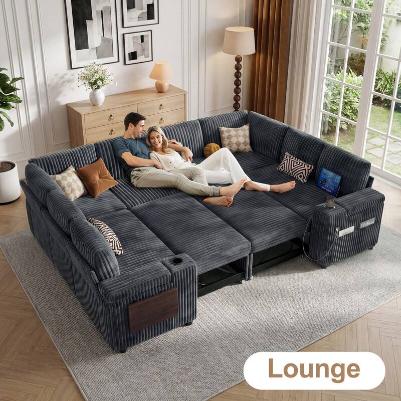 Back. Dyonery - Dyonery 108-inch 8-seater sofa with a pull-out bed,  storage space, corduroy Grey - Grey.