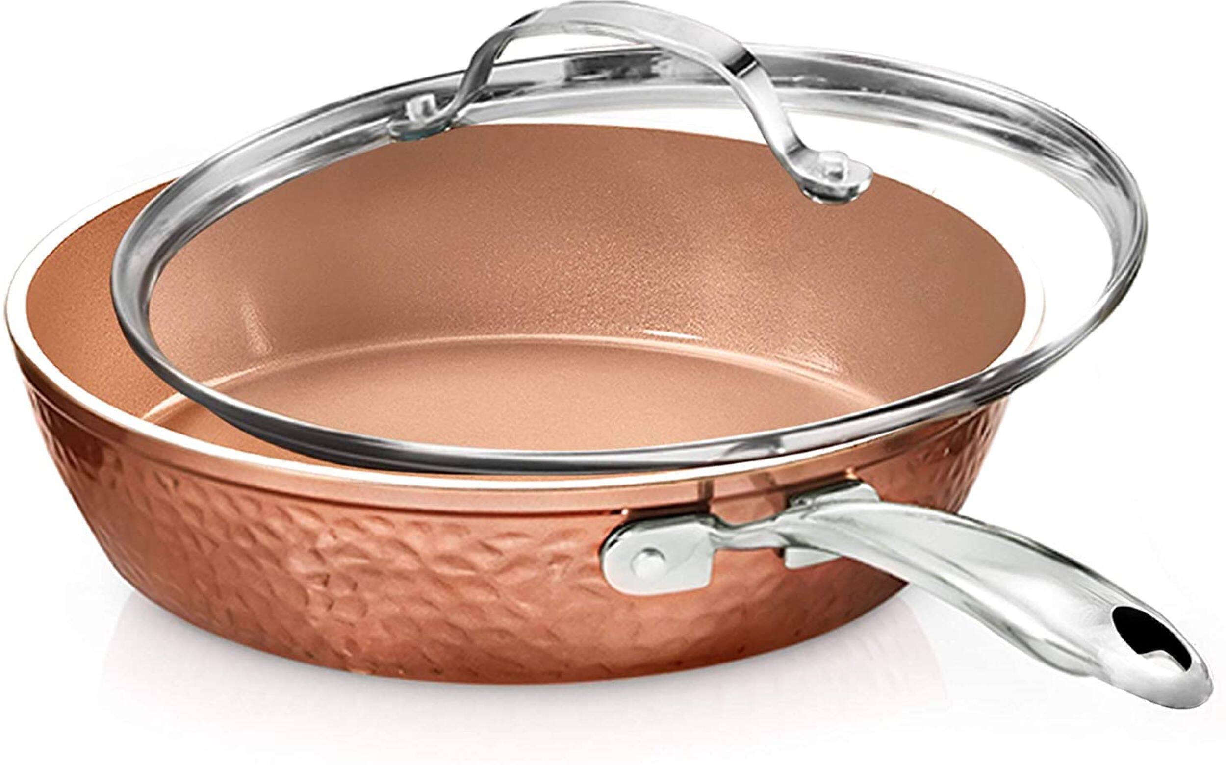 Front. Gotham Steel - Gotham Steel Hammered 9.5" Nonstick Fry Pan with Lid - Copper.