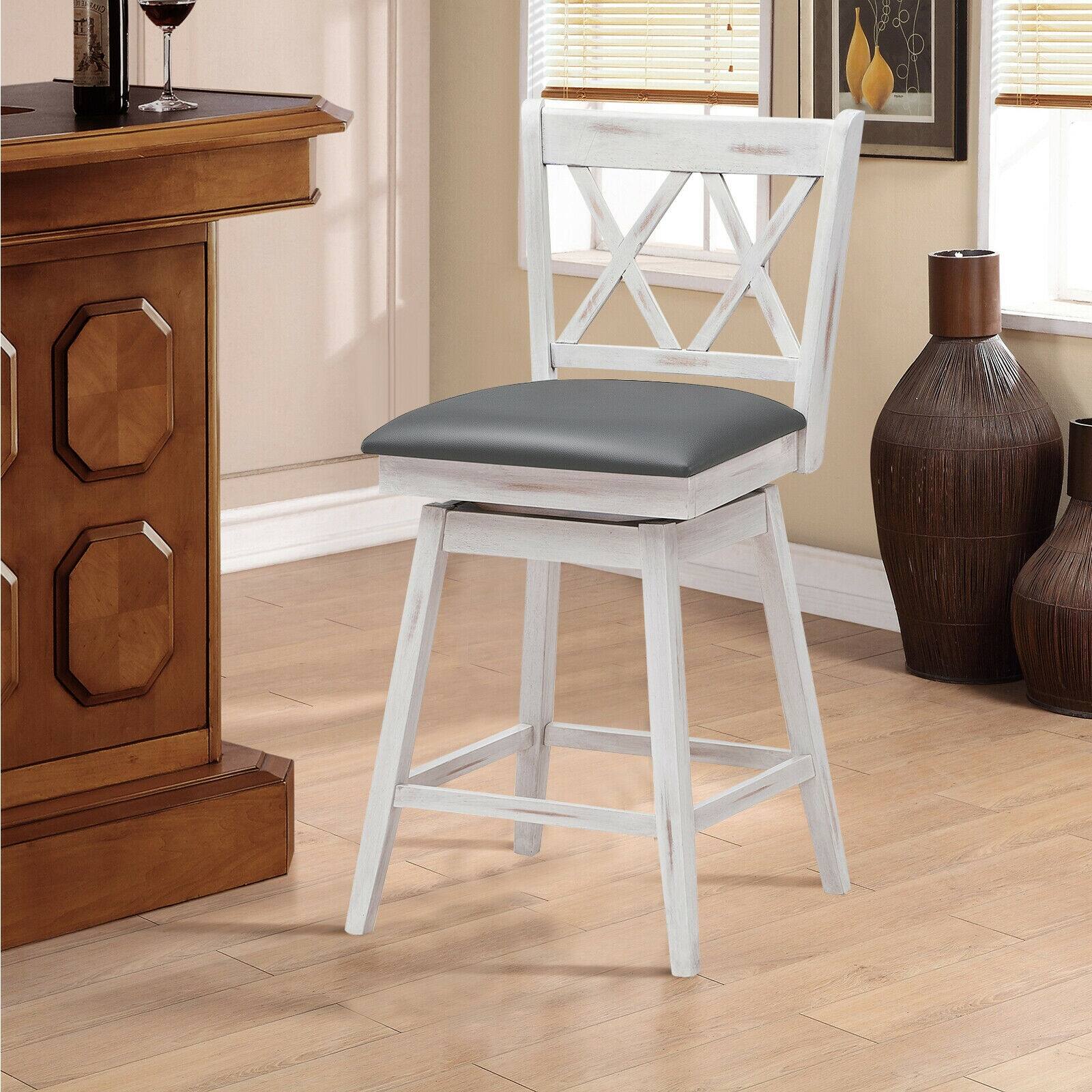 Alt View 7. Ecooso - 2 Pieces 25 Inch Swivel Counter Stools with Wood Legs and Footrest - White.