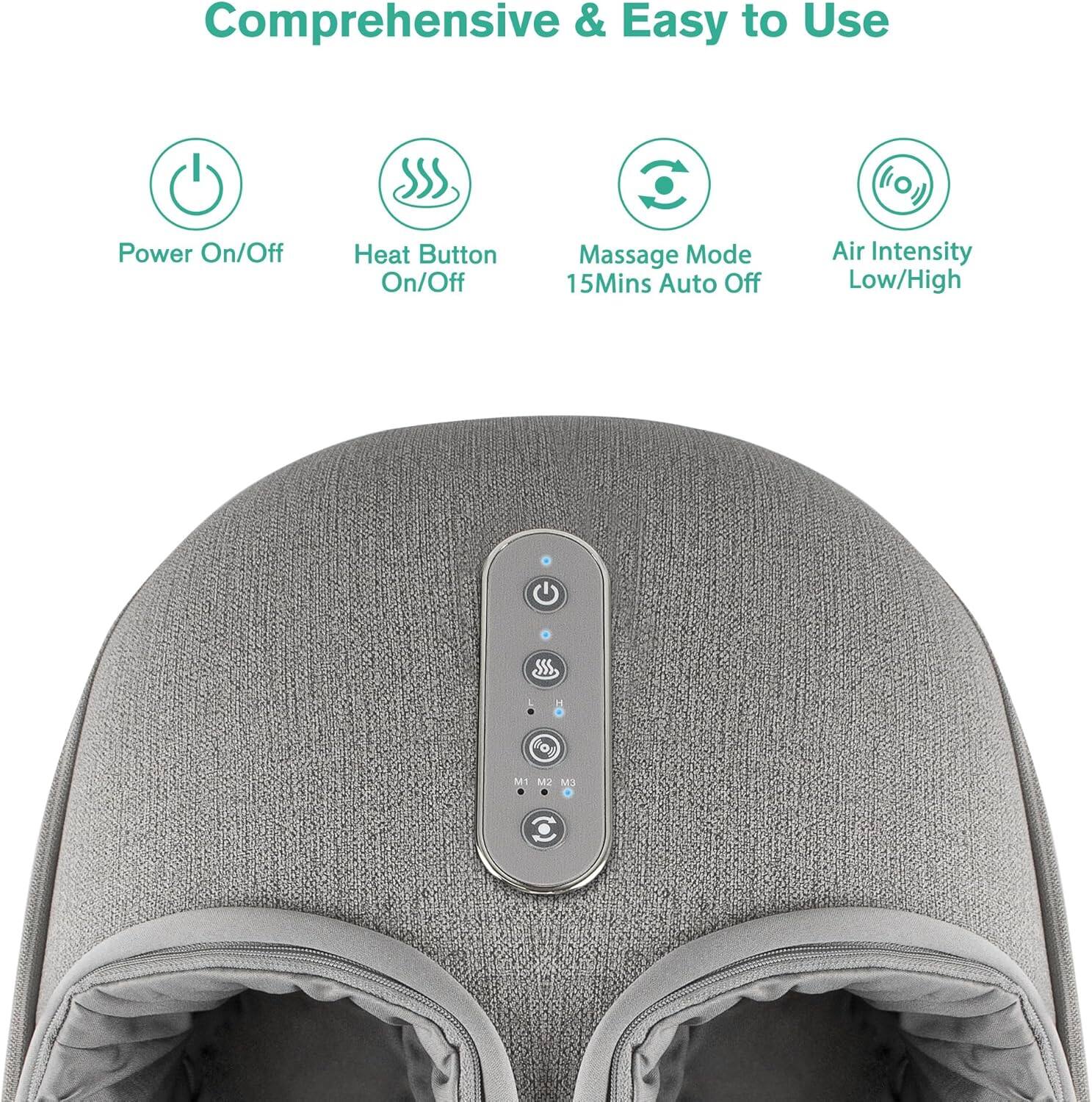 Comprehensive & Easy to Use

Power On/Off
Heat Button On/Off
Massage Mode 15Mins Auto Off
Air Intensity Low/High

M2 3