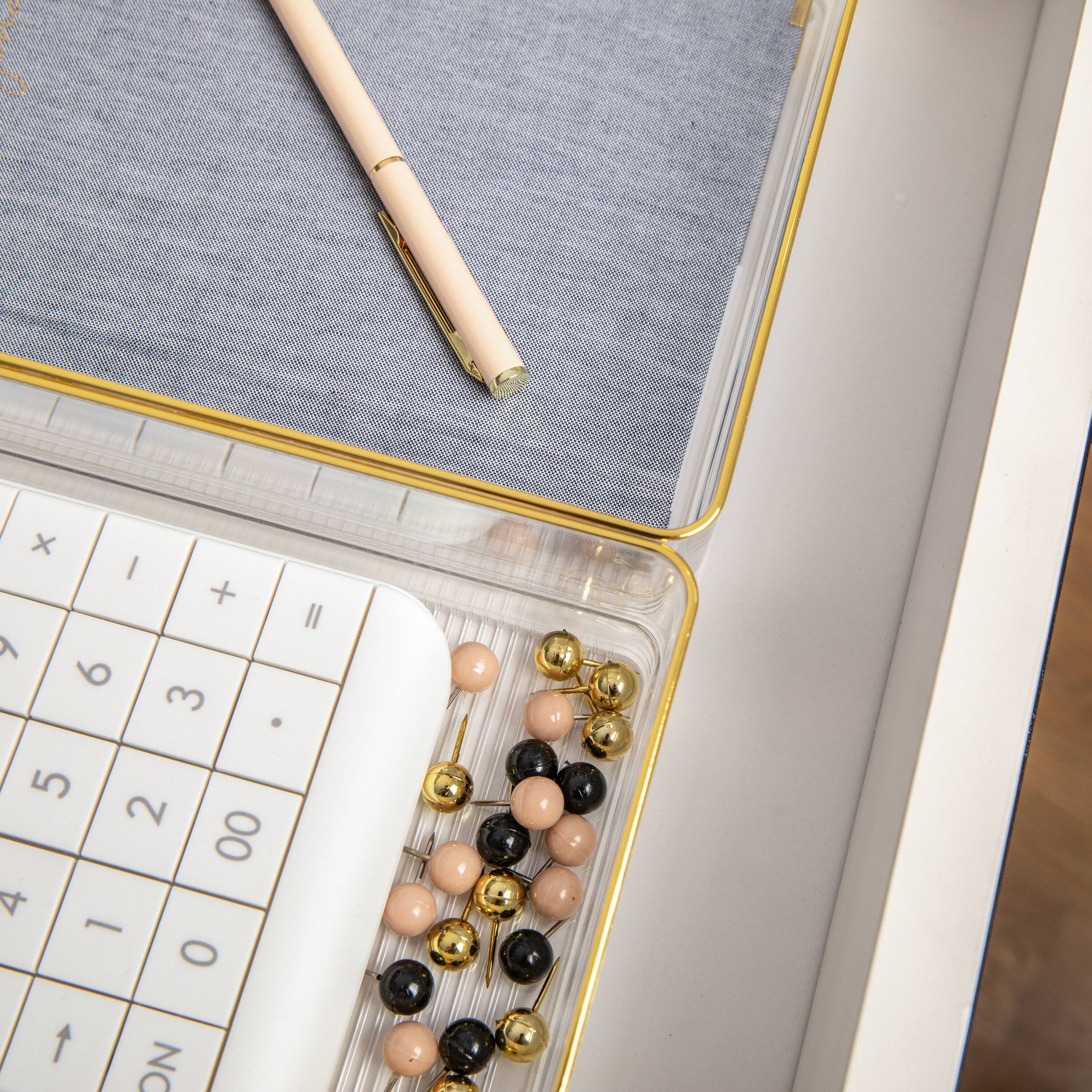 Alt View 15. Martha Stewart - Kerry Set of 3 Plastic Stacking Desk Drawer Organizers with Gold Trim - 9 x 6 - Clear/Gold Trim.