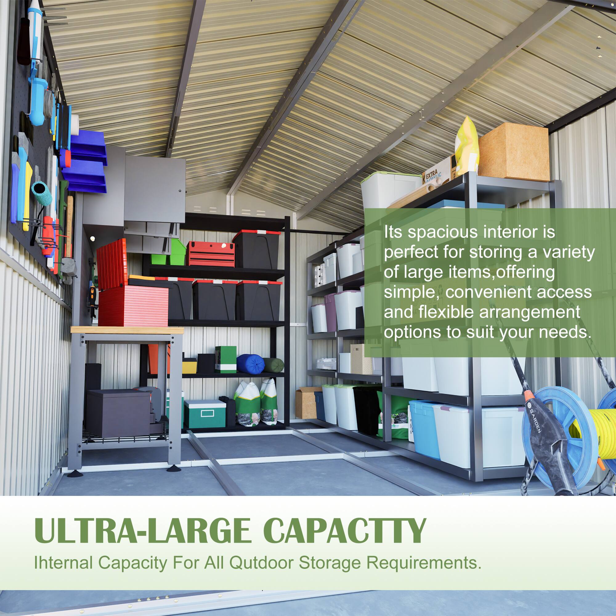 Alt View 6. Lirago - 8x12 FT Outdoor Storage Shed All-Weather Metal Shed with Lockable Doors - Gray.