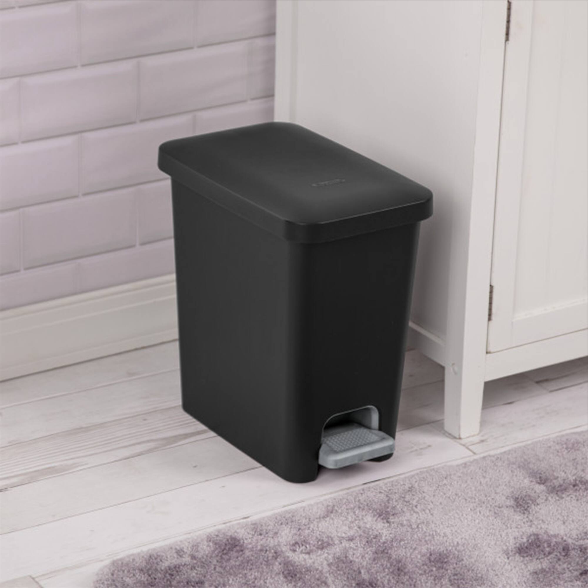 Alt View 4. Sterilite - Sterilite 2.7 Gallon Rectangular Step On Trash Bin Wastebasket, Black (2 Pack) - Black.