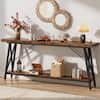 Front. Aheaplus - 70.9-Inch Industrial Console Table with Charging Station & Storage Shelf: Sofa Table for Living Room & Entryway - Rustic Brown.