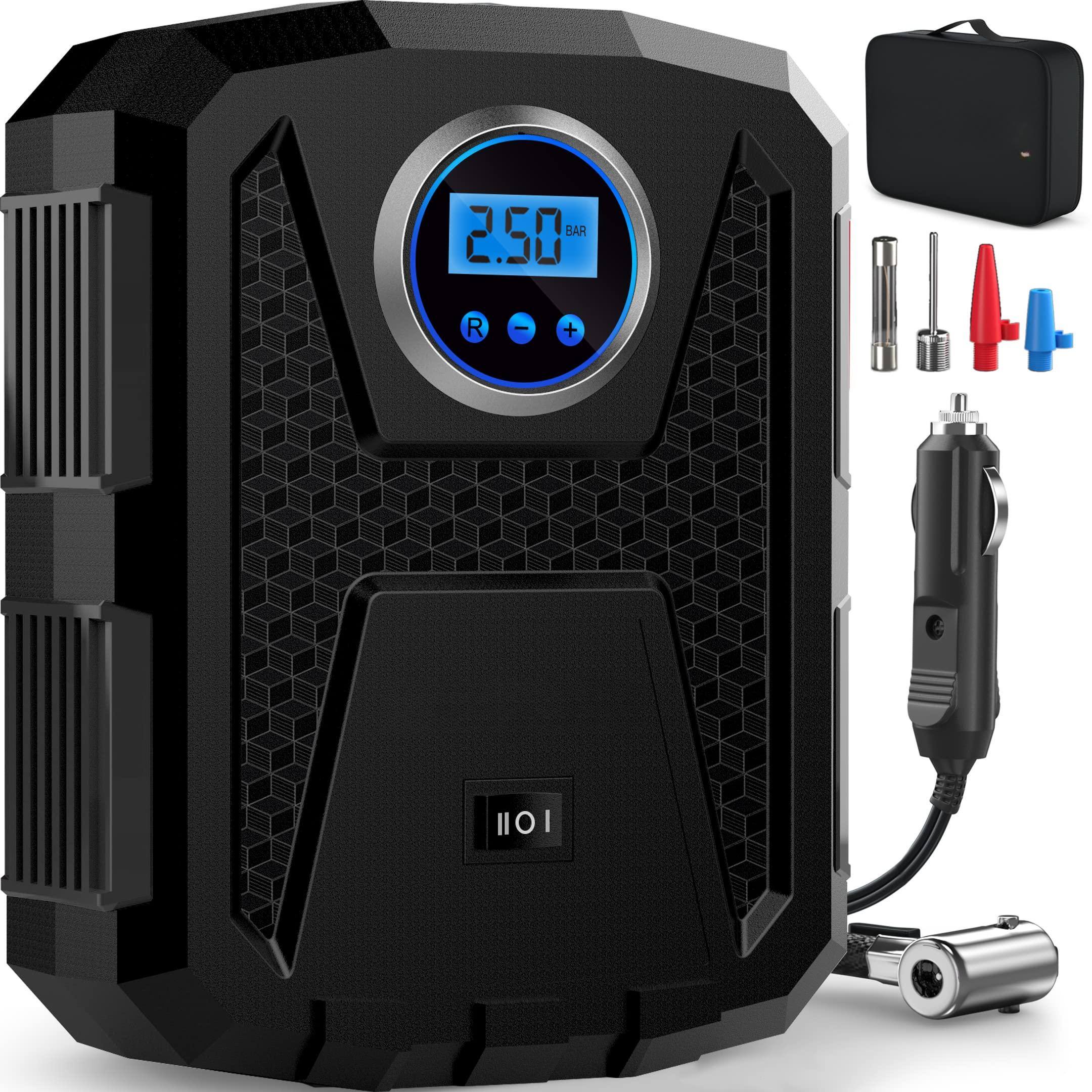 JETRANSPORT - Tire Inflator Portable Air Compressor Pump For Car Tires And Bikes W/auto Shut Off 150 Psi 12v Dc Led Light - Black 12V DC