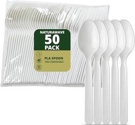NATURAWARE ESSENTIALS - Extra Heavy Duty Compostable Spoons (50 Count)