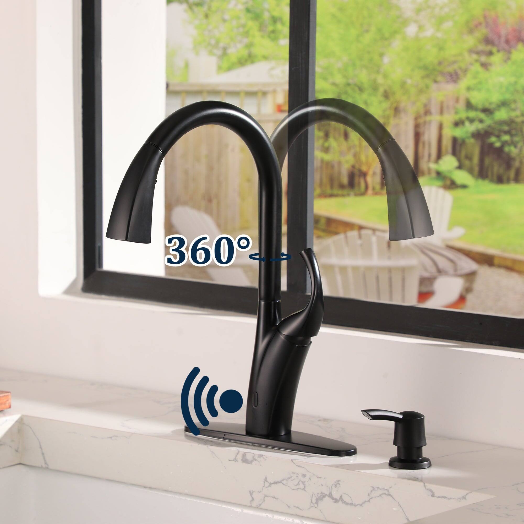 Alt View 5. Boyel Living - 3-Spray Patterns 1.8 GPM Touchless Single Handle Pull Down Sprayer Kitchen Faucet with Soap Dispenser in Matte Black - Matte Black.