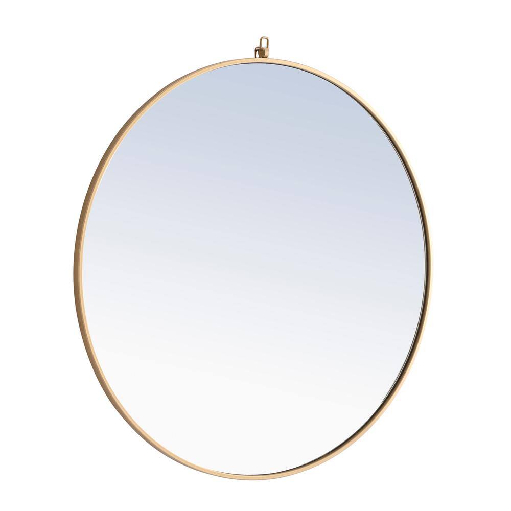 Back. Elegant Decor - Metal frame Round Mirror with decorative hook 36 inch Brass finish - Brass.