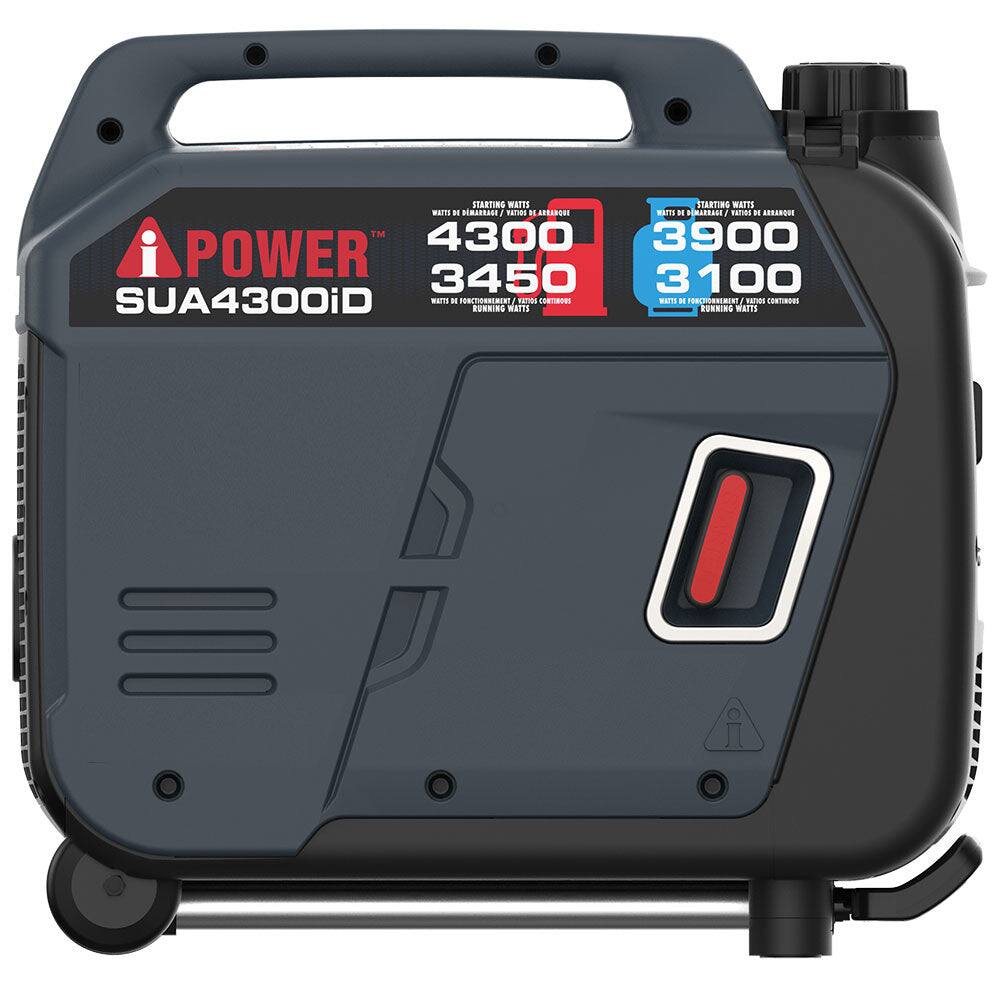 STARTING WATTS: 4300  
PEAK WATTS: 3450  
RUNNING WATTS: 3900  
CONTINUOUS WATTS: 3100  

i POWER  
SUA4300iD